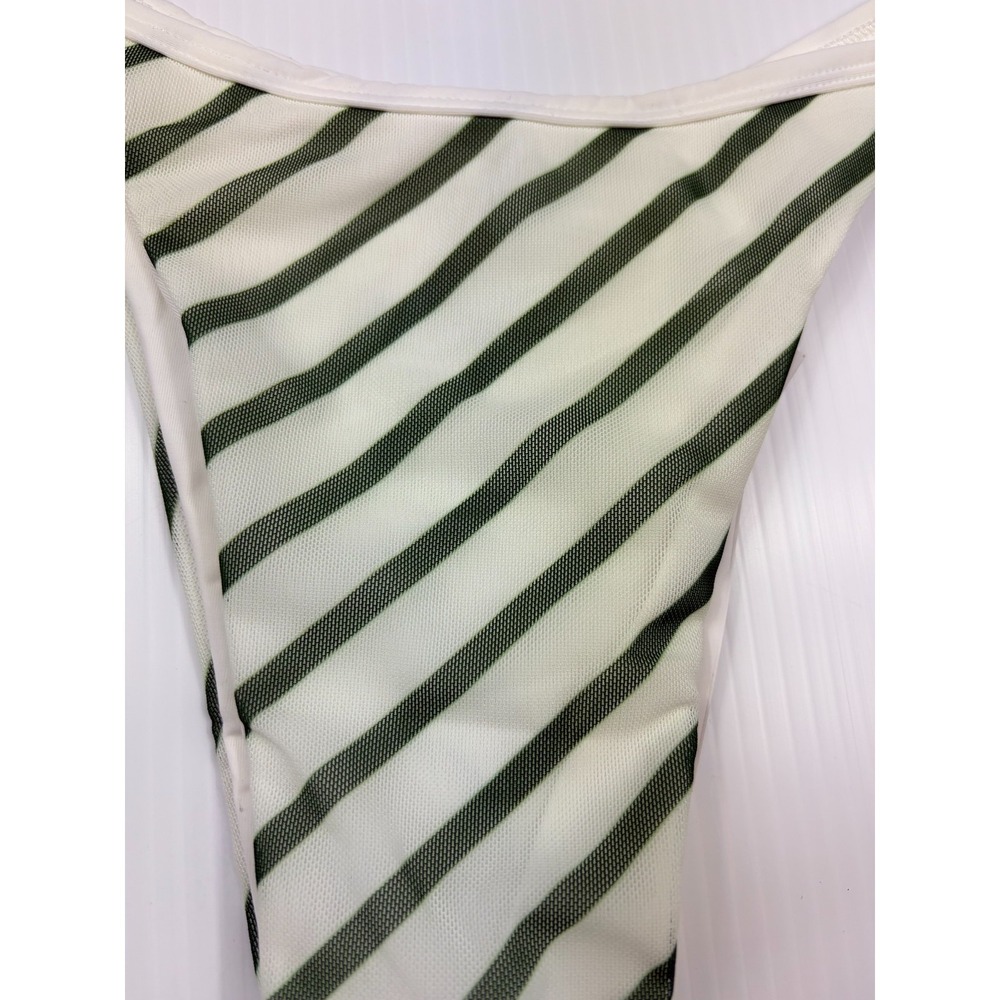 Designer With Jean Bikini Bottom Lola Medium Green Stripe Cheeky High Cut Summer - Picture 5 of 13